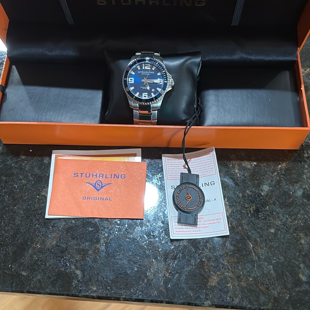 Stuhrling Blue and Silver Watch